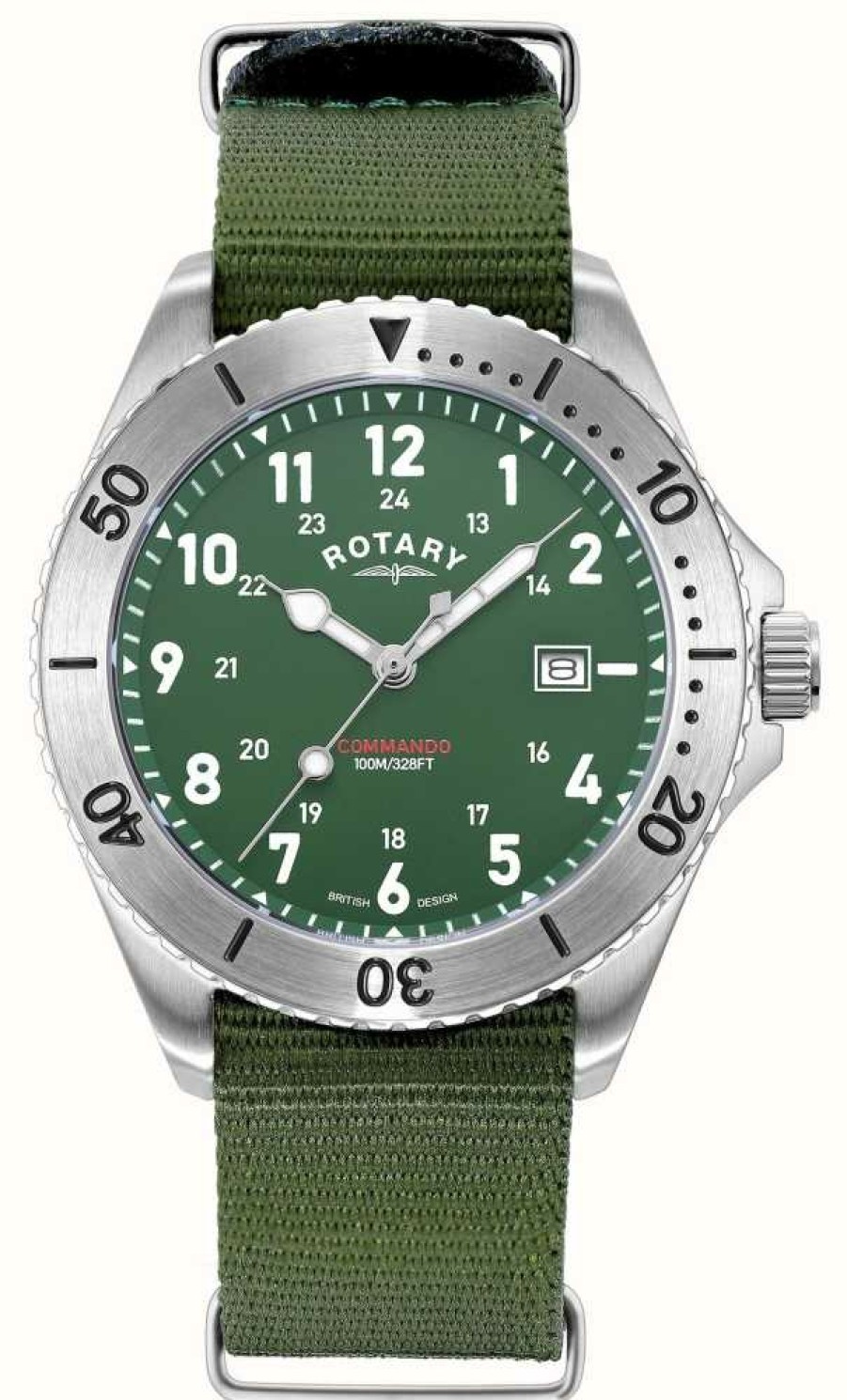 Men'S Rotary | Rotary Men'S Commando | Green Dial | Green Nato Strap