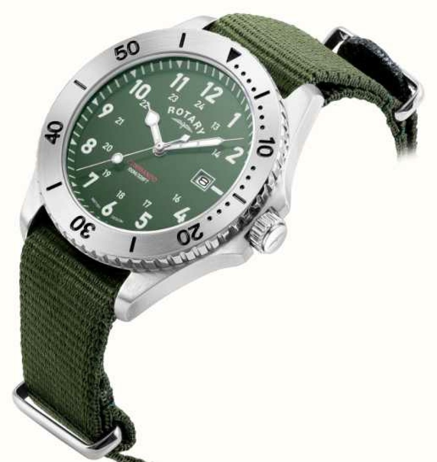 Men'S Rotary | Rotary Men'S Commando | Green Dial | Green Nato Strap