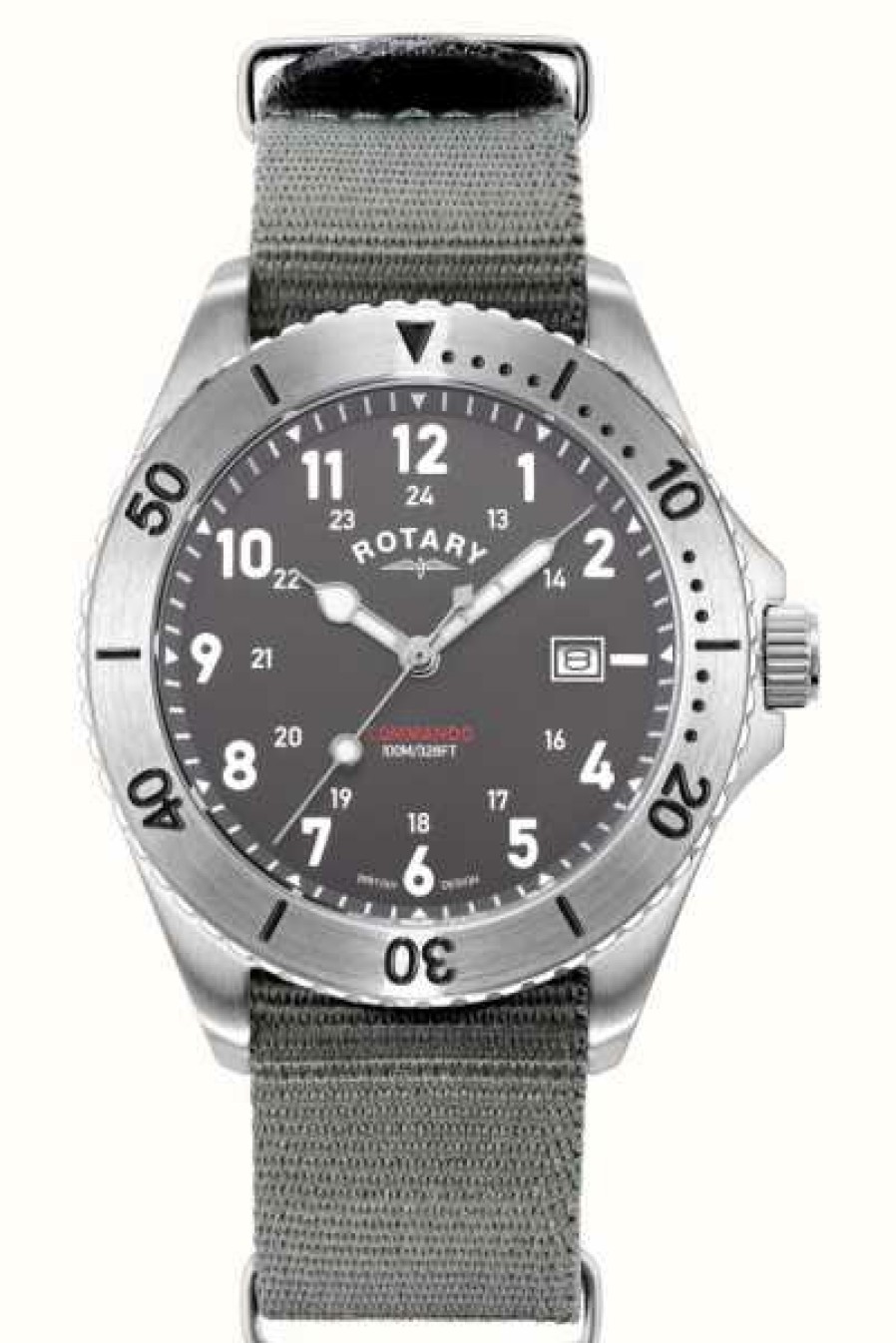 Men'S Rotary | Rotary Men'S Commando | Grey Dial | Grey Nato Strap