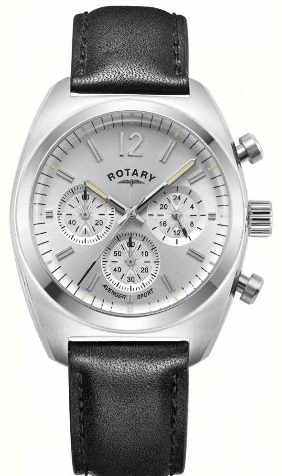 Men'S Rotary | Rotary Men'S Avenger Sport | Chronograph | Silver Dial | Black Leather Strap