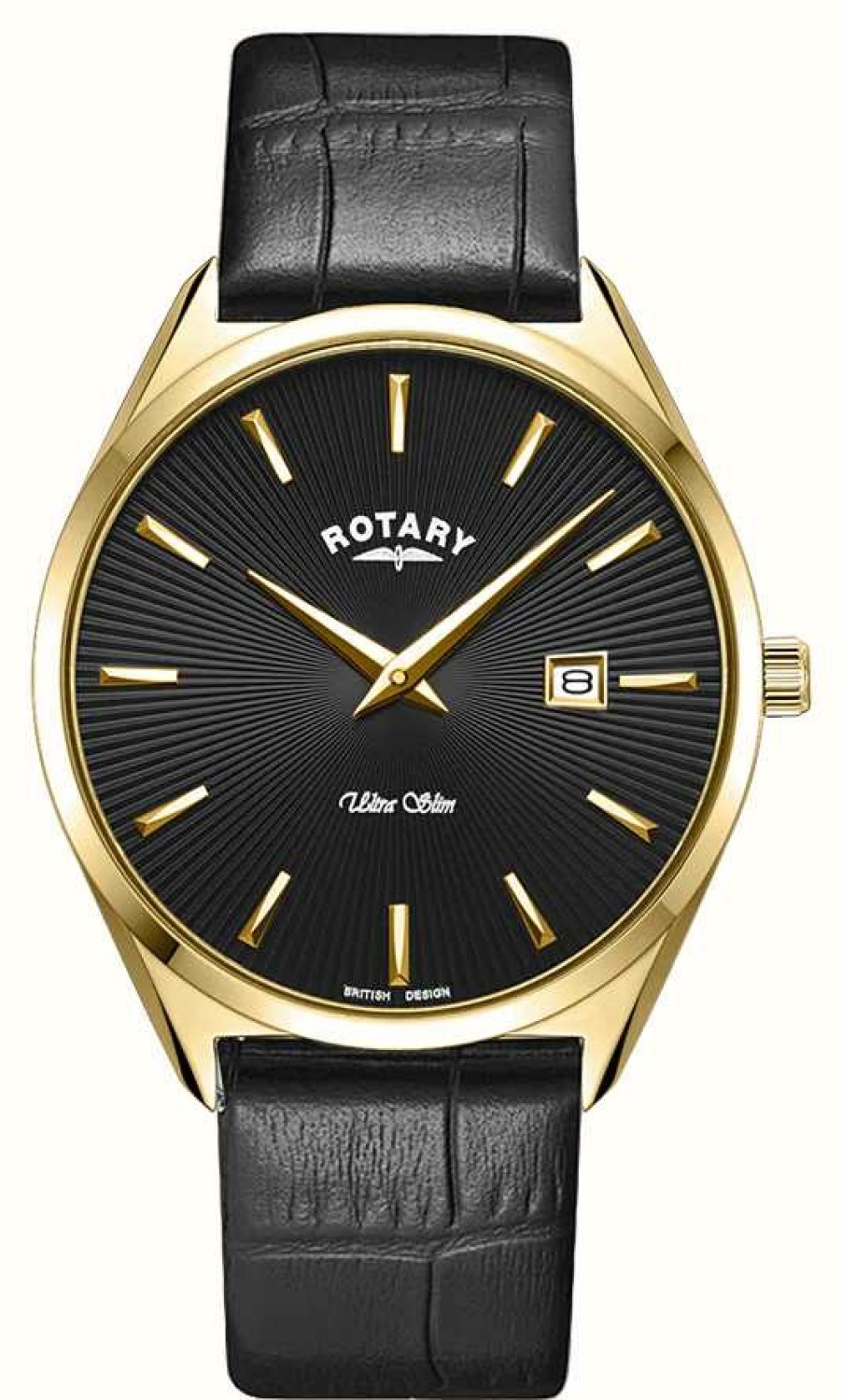 Men'S Rotary | Rotary Men'S Ultra Slim | Black Dial | Black Leather Strap