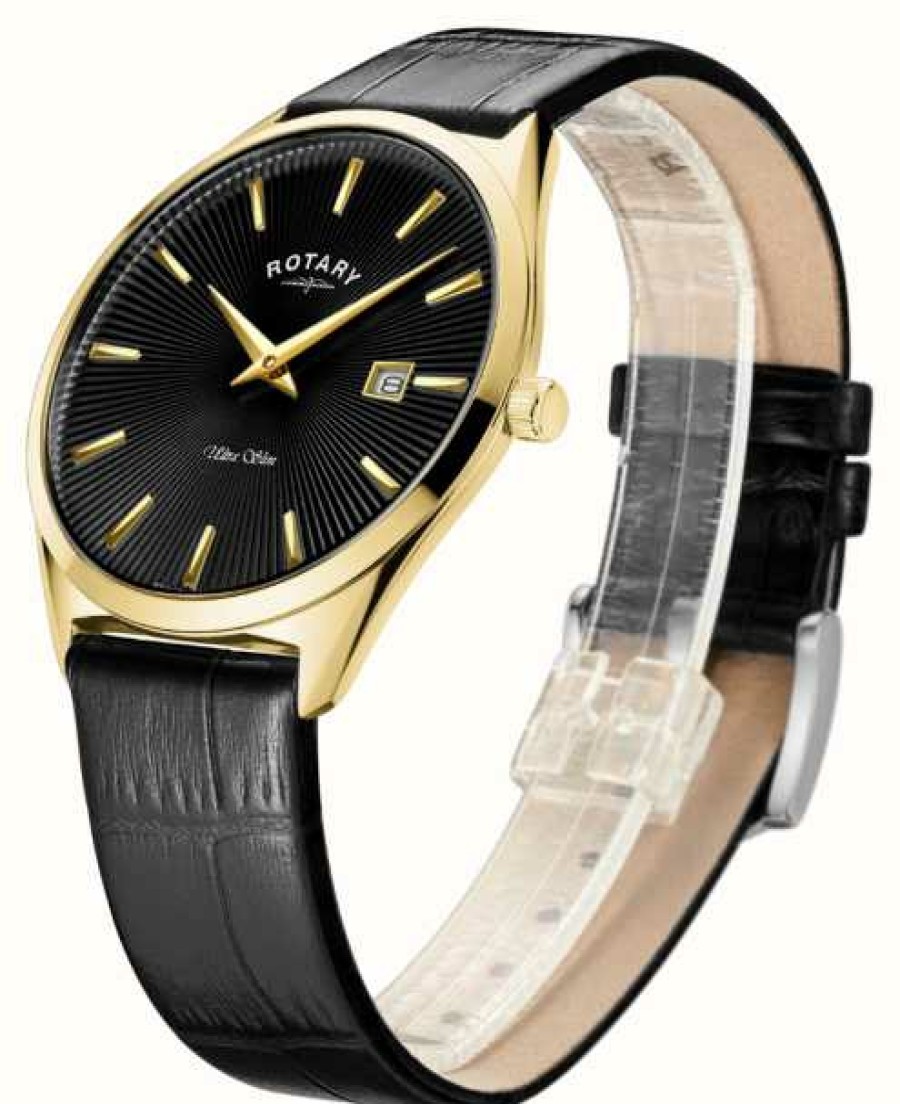 Men'S Rotary | Rotary Men'S Ultra Slim | Black Dial | Black Leather Strap