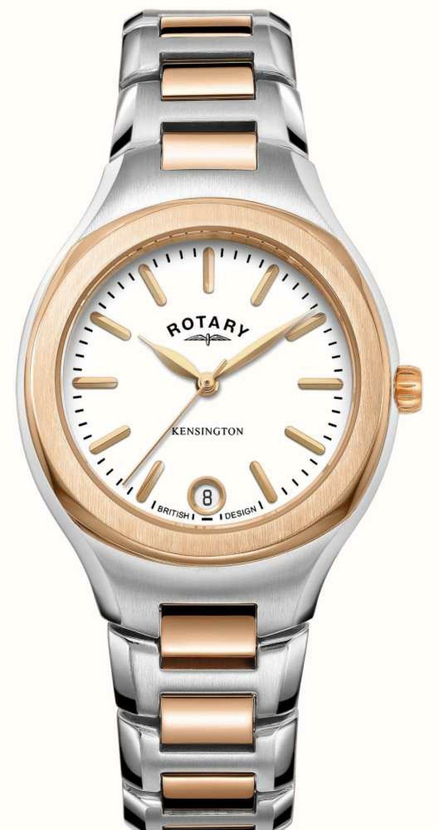 Women'S Rotary | Rotary Women'S Kensington | White Dial | Two Tone Rose Gold Stainless Steel Bracelet