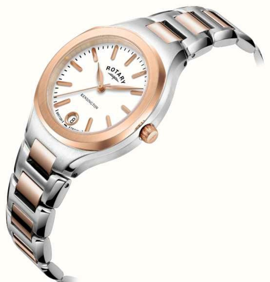 Women'S Rotary | Rotary Women'S Kensington | White Dial | Two Tone Rose Gold Stainless Steel Bracelet