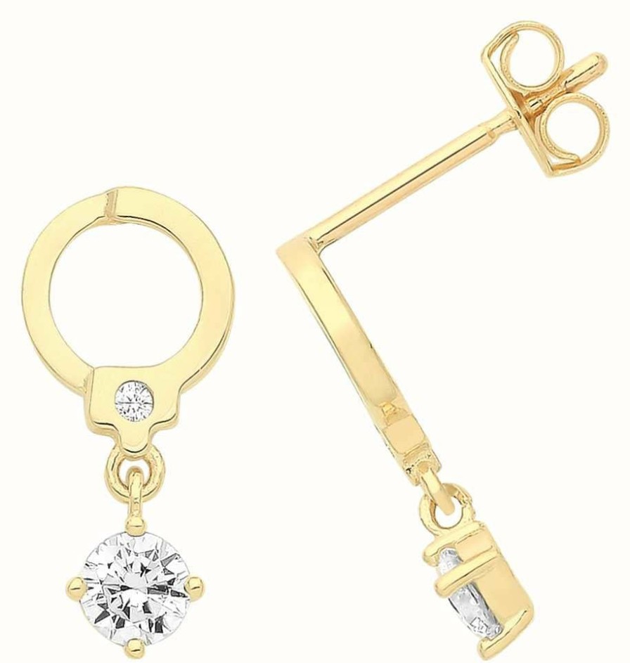 Jewelry James Moore | James Moore Th 9Ct Yellow Gold Circle Cubic Zirconia Drop Stud Earrings