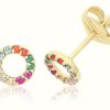 Jewelry James Moore | James Moore Th 9Ct Yellow Gold Small Rainbow Cubic Zirconia Circle Stud Earrings