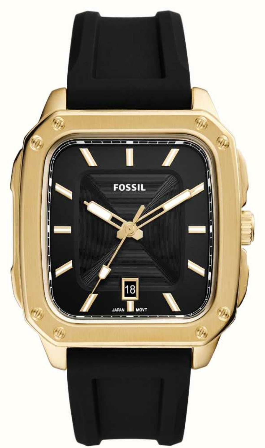 Men'S Fossil | Fossil Inscription | Black Dial | Black Silicone Strap