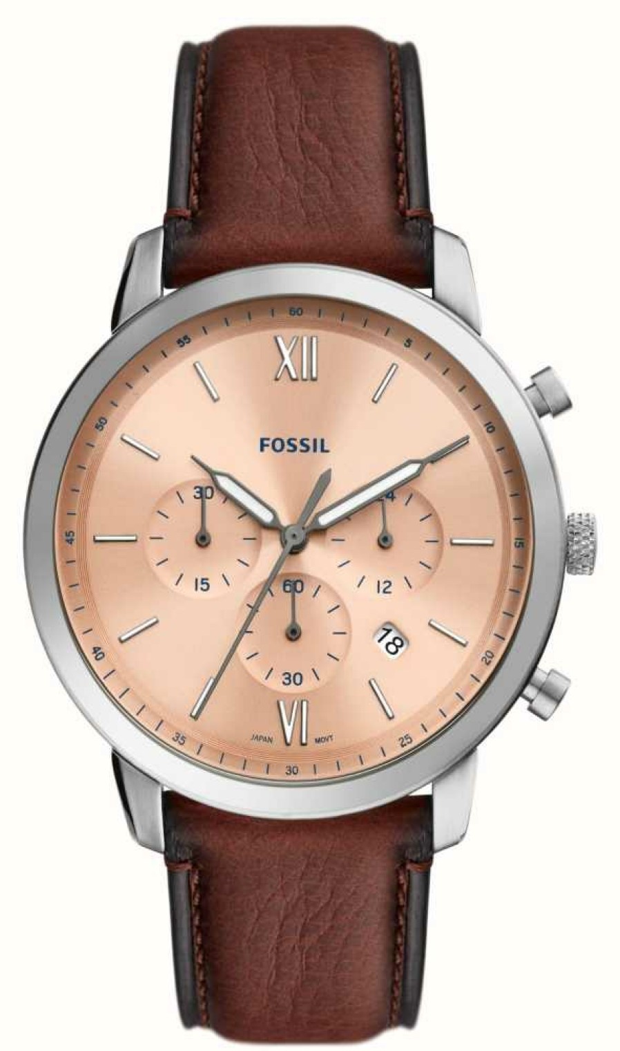 Men'S Fossil | Fossil Neutra | Rose Gold Chronograph Dial | Brown Eco Leather Strap