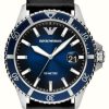 Men'S Emporio Armani | Emporio Armani Men'S | Blue Dial | Black Leather Strap