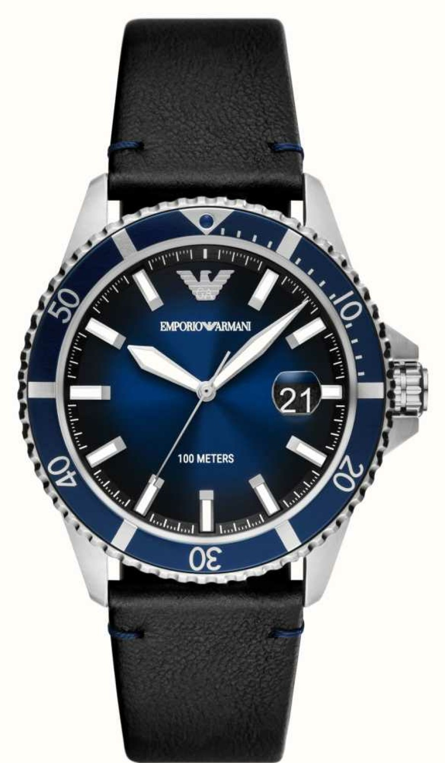 Men'S Emporio Armani | Emporio Armani Men'S | Blue Dial | Black Leather Strap