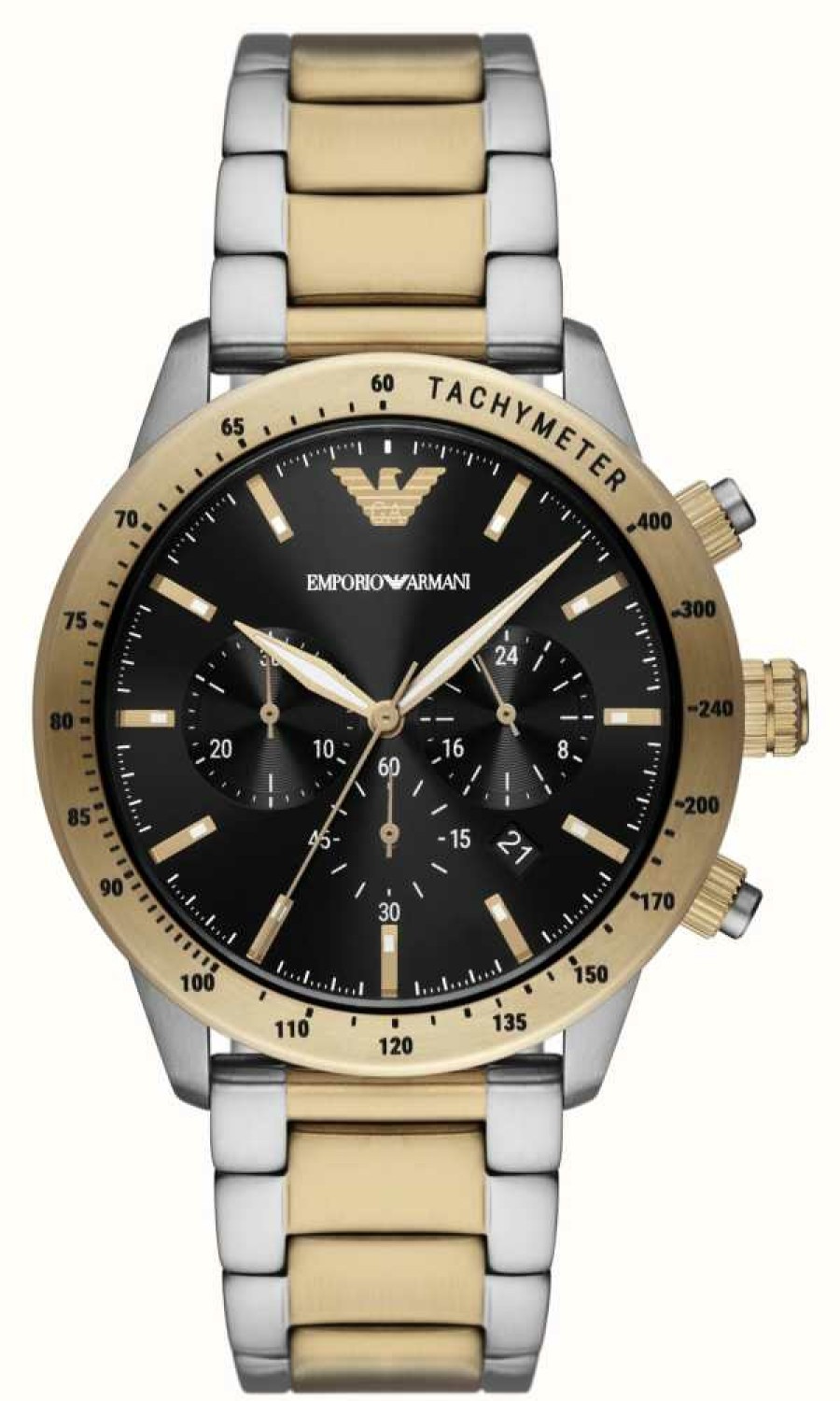 Men'S Emporio Armani | Emporio Armani Men'S | Black Chronograph Dial | Two-Tone Stainless Steel Bracelet