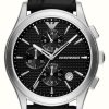 Men'S Emporio Armani | Emporio Armani Men'S | Black Chronograph Dial | Black Leather Strap