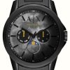 Men'S Armani Exchange | Armani Exchange Men'S | Grey Dial | Moonphase | Black Stainless Steel Bracelet