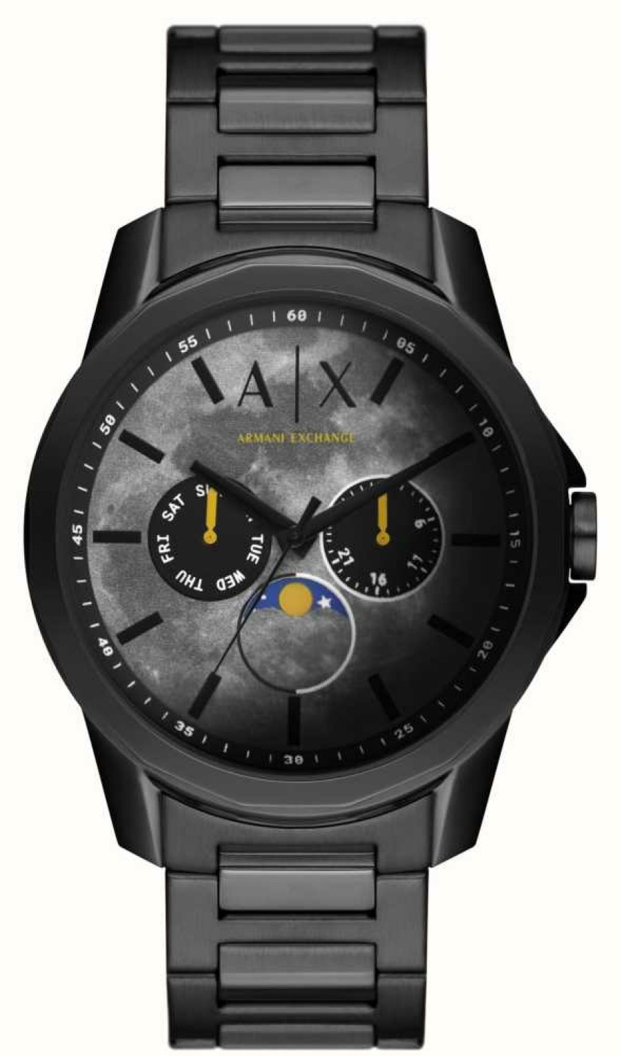 Men'S Armani Exchange | Armani Exchange Men'S | Grey Dial | Moonphase | Black Stainless Steel Bracelet