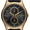 Men'S Armani Exchange | Armani Exchange Men'S | Black Dial | Black Leather Strap