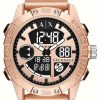 Men'S Armani Exchange | Armani Exchange Men'S | Rose Gold Hybrid Dial | Rose Gold Plastic Strap