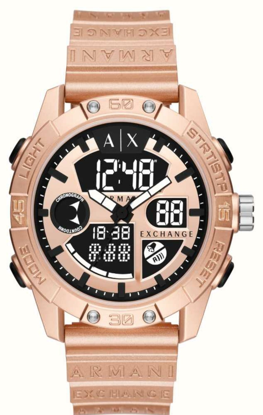 Men'S Armani Exchange | Armani Exchange Men'S | Rose Gold Hybrid Dial | Rose Gold Plastic Strap