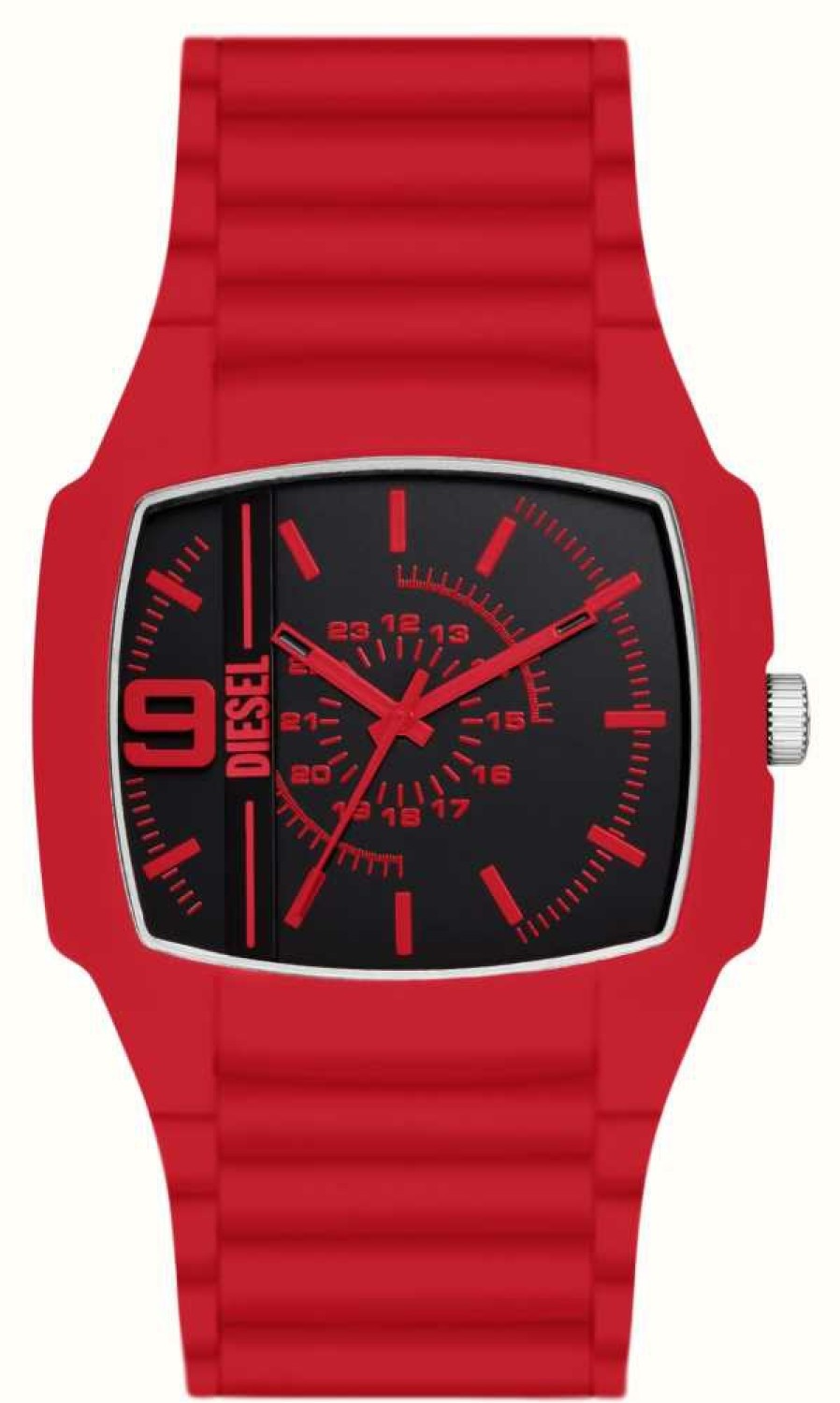 Men'S Diesel | Diesel Cliffhanger 2.0 | Black Dial | Red Silicone Strap