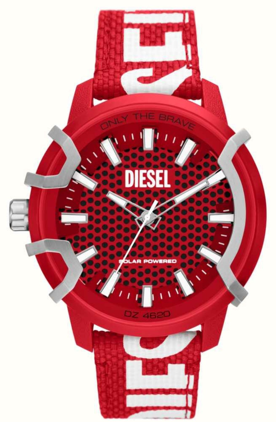 Men'S Diesel | Diesel Griffed | Red Dial | Red Recycled Ocean Plastic Strap