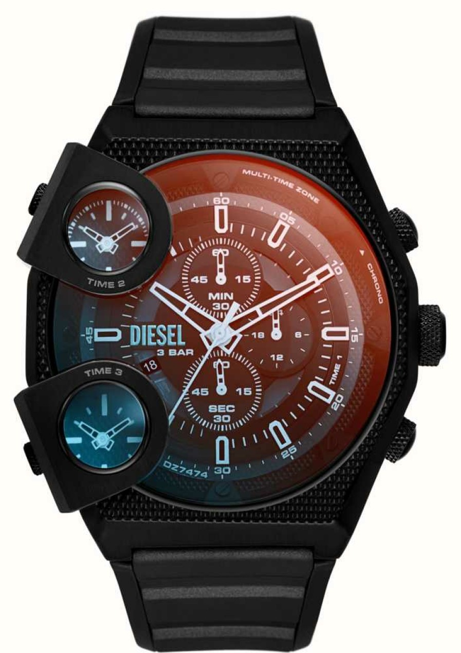 Men'S Diesel | Diesel Sideshow | Black Chronograph Dial | Black Silicone Strap