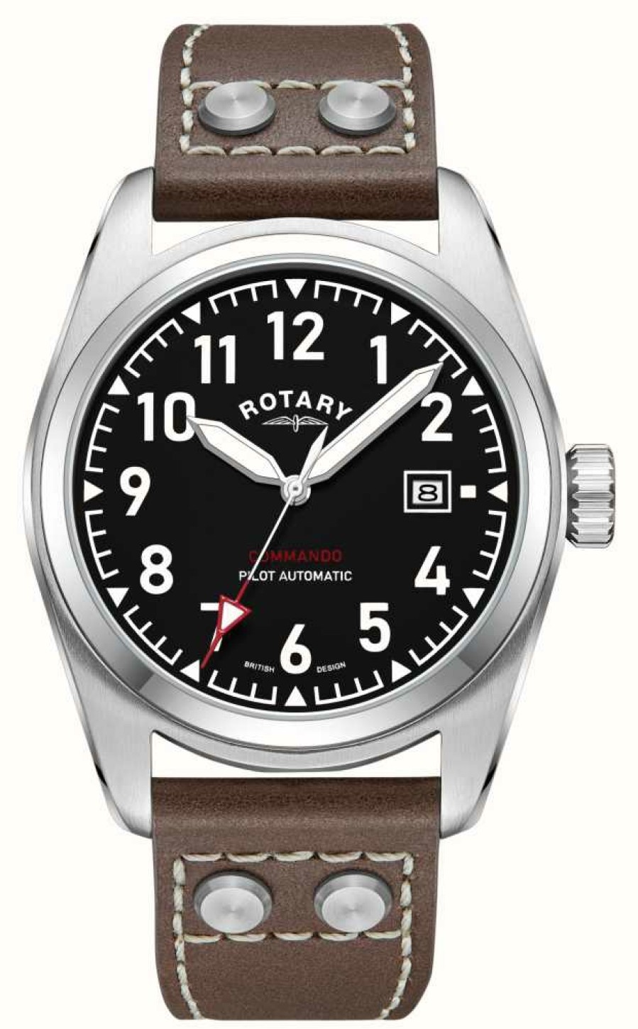 Men'S Rotary | Rotary Commando | Black Dial | Brown Leather Strap