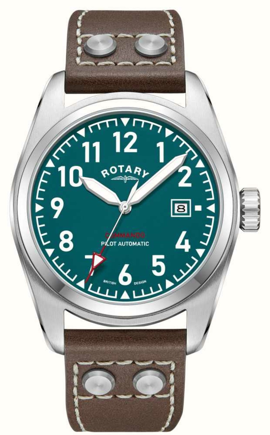 Men'S Rotary | Rotary Commando | Green Dial | Brown Leather Strap