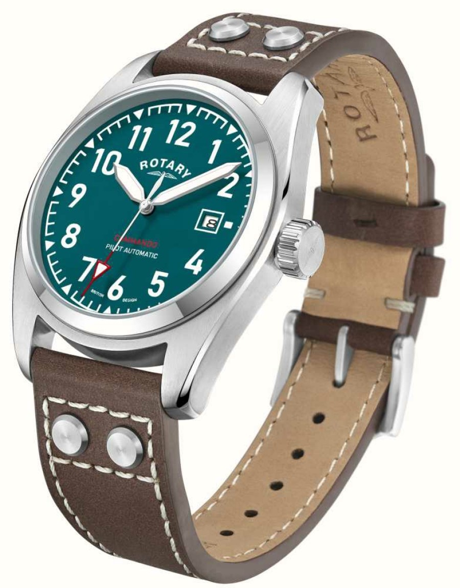 Men'S Rotary | Rotary Commando | Green Dial | Brown Leather Strap