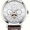 Men'S Rotary | Rotary Windsor | Moonphase | Silver Dial | Brown Leather Strap