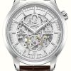 Men'S Rotary | Rotary Greenwich | Silver Skeleton Dial | Brown Leather Strap