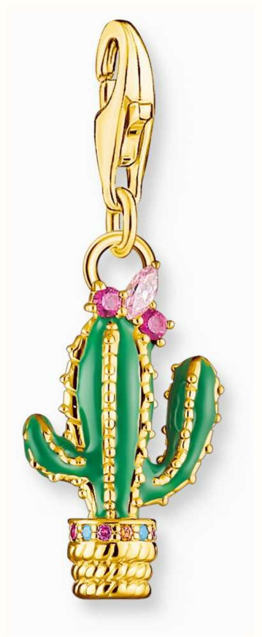 Jewelry Thomas Sabo Jewellery | Thomas Sabo Cactus Charm | Gold Plated Sterling Silver | Enamel And Crystal