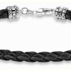 Jewelry Thomas Sabo Jewellery | Thomas Sabo Black Braided Leather Bracelet | Sterling Silver