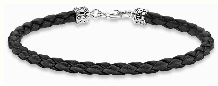 Jewelry Thomas Sabo Jewellery | Thomas Sabo Black Braided Leather Bracelet | Sterling Silver