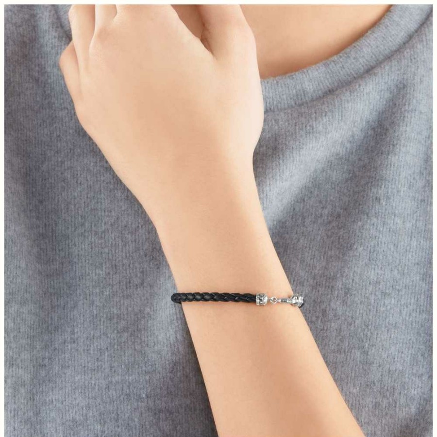 Jewelry Thomas Sabo Jewellery | Thomas Sabo Black Braided Leather Bracelet | Sterling Silver