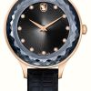 Women'S Swarovski | Swarovski Octea Nova | Black Dial | Black Leather Strap