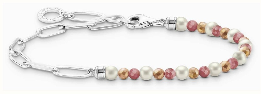 Jewelry Thomas Sabo Jewellery | Thomas Sabo Beaded Bracelet | Sterling Silver | Jasper And Freshwater Pearl | 19Cm