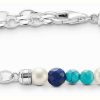 Jewelry Thomas Sabo Jewellery | Thomas Sabo Beaded Bracelet | Sterling Silver | Blue And Pearls | 17Cm