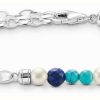 Jewelry Thomas Sabo Jewellery | Thomas Sabo Beaded Bracelet | Sterling Silver | Blue And Pearls | 19Cm