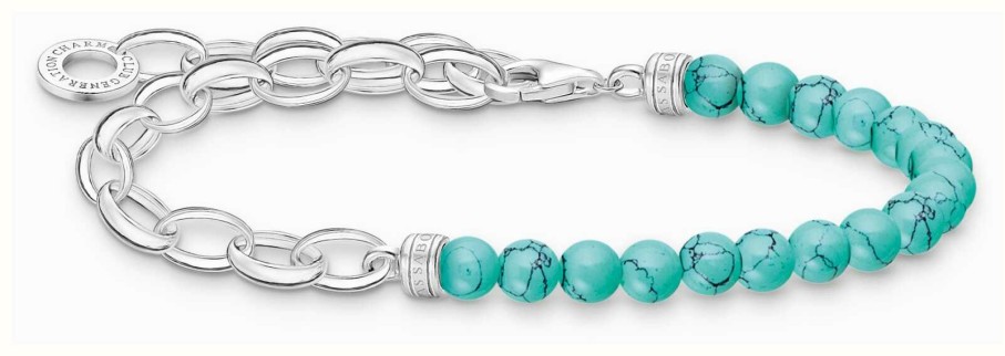 Jewelry Thomas Sabo Jewellery | Thomas Sabo Sterling Silver Bracelet | Turquoise Beads | Charm Bracelet Chain | 17Cm