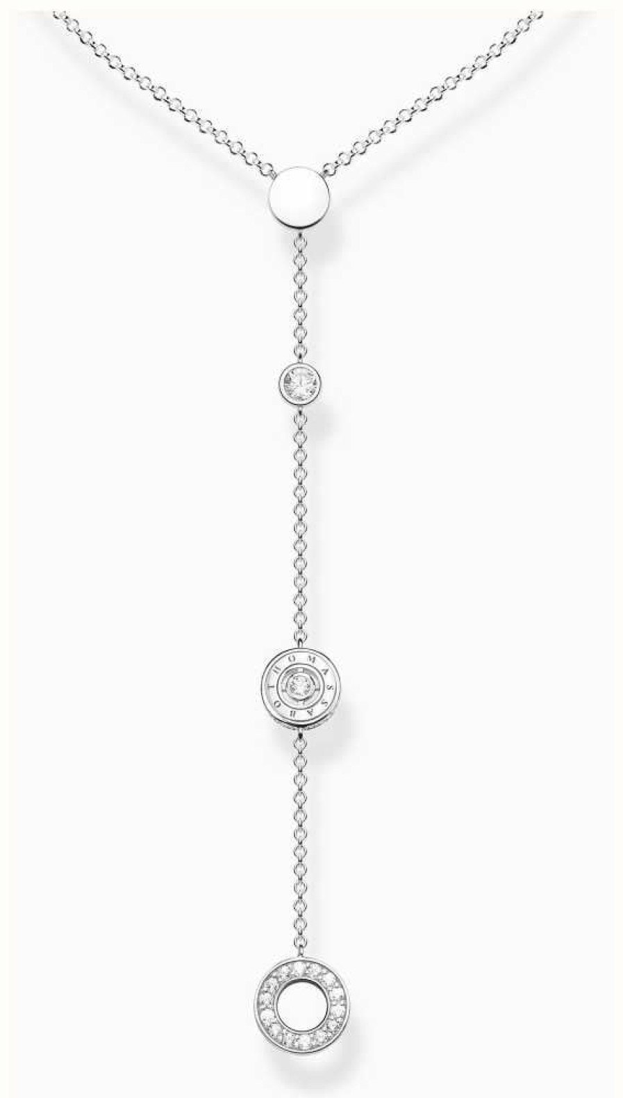 Jewelry Thomas Sabo Jewellery | Thomas Sabo Drop Necklace | Sterling Silver | Circle Detail | White Crystal | 45Cm