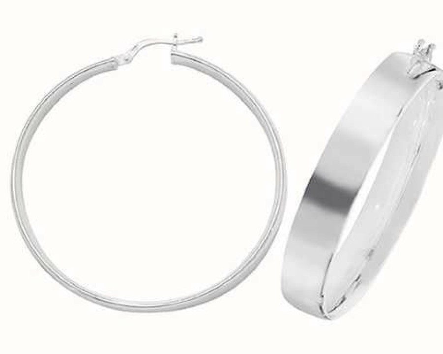 Jewelry James Moore | James Moore Th Silver 40Mm Plain Hoop Earrings