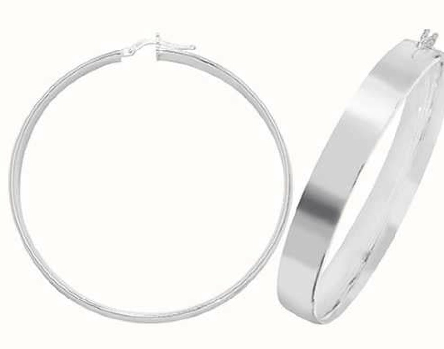 Jewelry James Moore | James Moore Th Sterling Silver 50Mm Plain Hoop Earrings