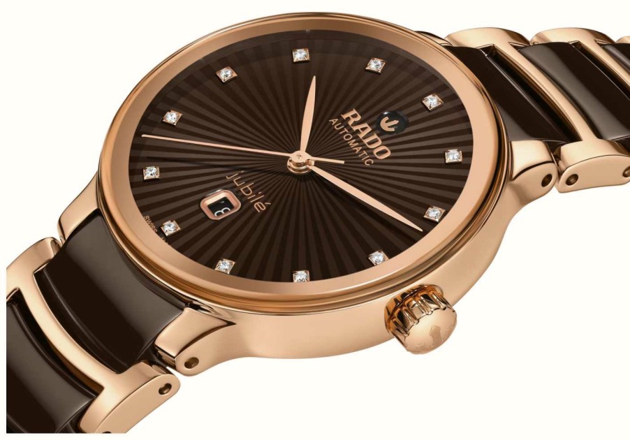 Men'S RADO | Rado Centrix Diamonds Automatic (30.5Mm) Brown Dial / Brown High-Tech Ceramic & Pvd Stainless Steel