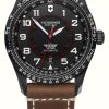 Men'S Victorinox | Victorinox Airboss Mechanical (42Mm) Black Dial / Brown Leather