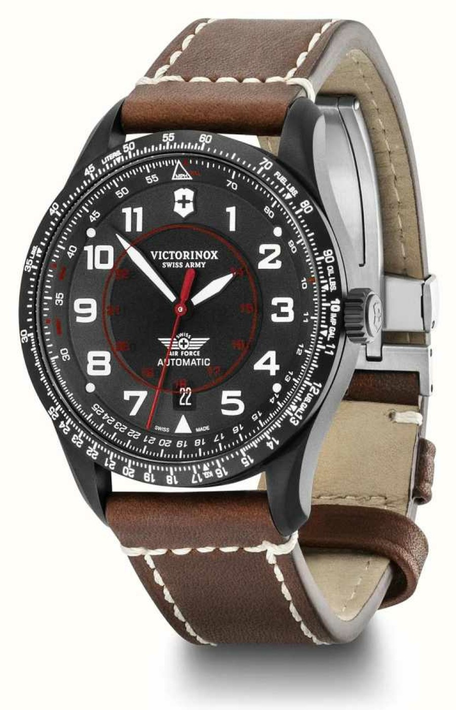 Men'S Victorinox | Victorinox Airboss Mechanical (42Mm) Black Dial / Brown Leather