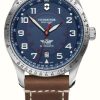 Men'S Victorinox | Victorinox Airboss Mechanical (42Mm) Blue Dial / Brown Leather