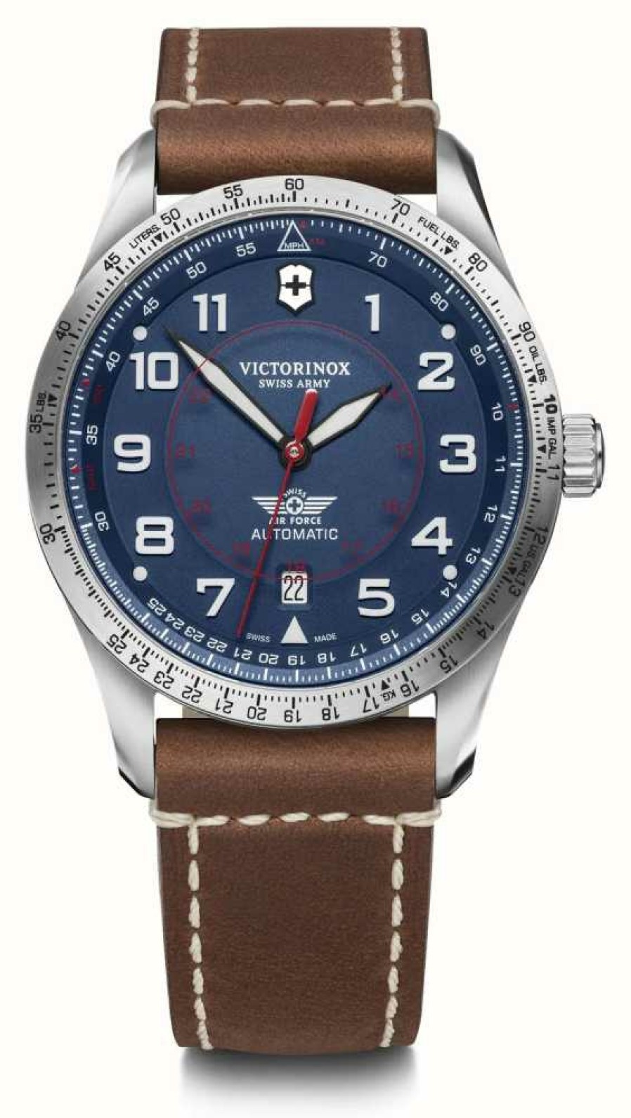 Men'S Victorinox | Victorinox Airboss Mechanical (42Mm) Blue Dial / Brown Leather