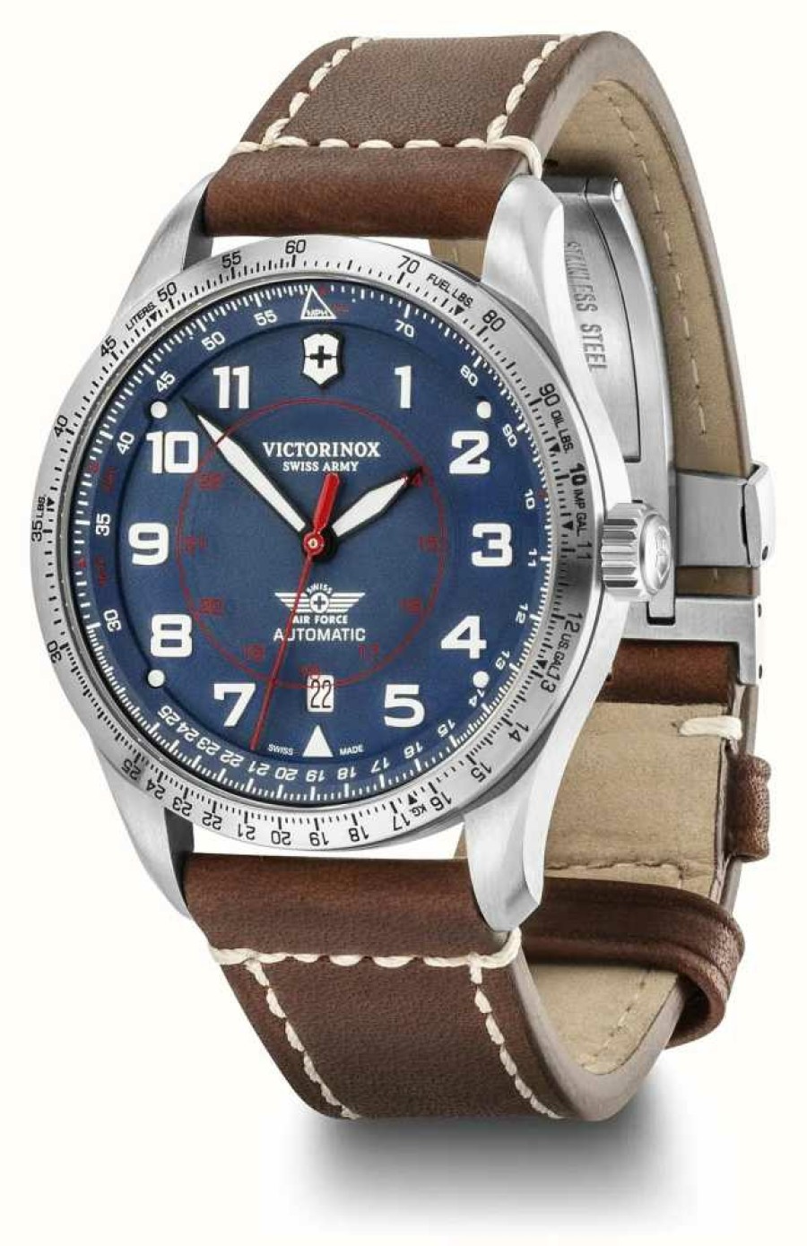 Men'S Victorinox | Victorinox Airboss Mechanical (42Mm) Blue Dial / Brown Leather