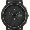 Men'S Lacoste | Lacoste Men'S 12.12 Chrono | Black Dial | Black Silicone Strap