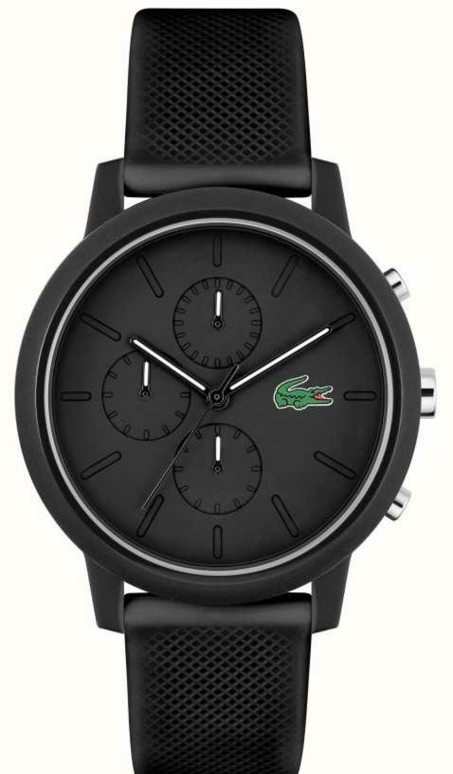 Men'S Lacoste | Lacoste Men'S 12.12 Chrono | Black Dial | Black Silicone Strap