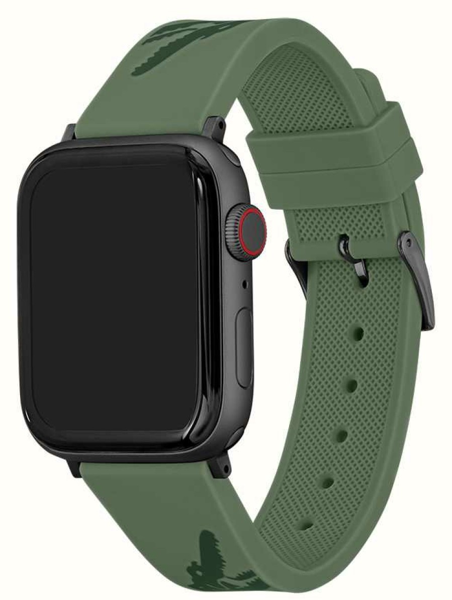 Men'S Lacoste | Lacoste Apple Watch Strap (42/44Mm) Crocodile Print Green Silicone